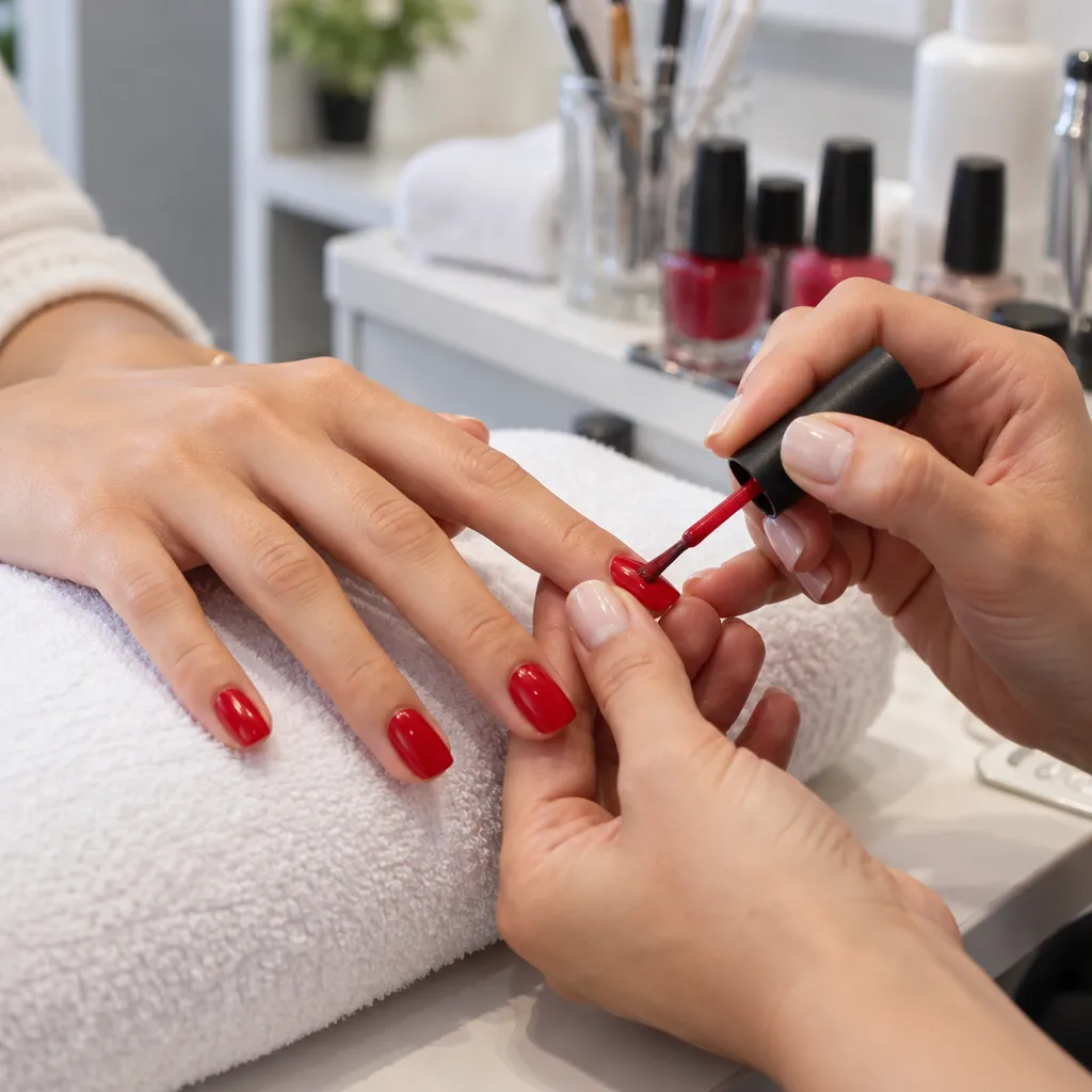 Close-up of a manicure with colorful nail polish