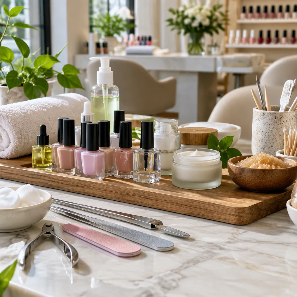 Display of nail care products in a salon