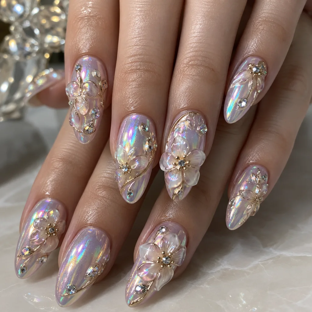 Fashionable 3D and holographic nail art design