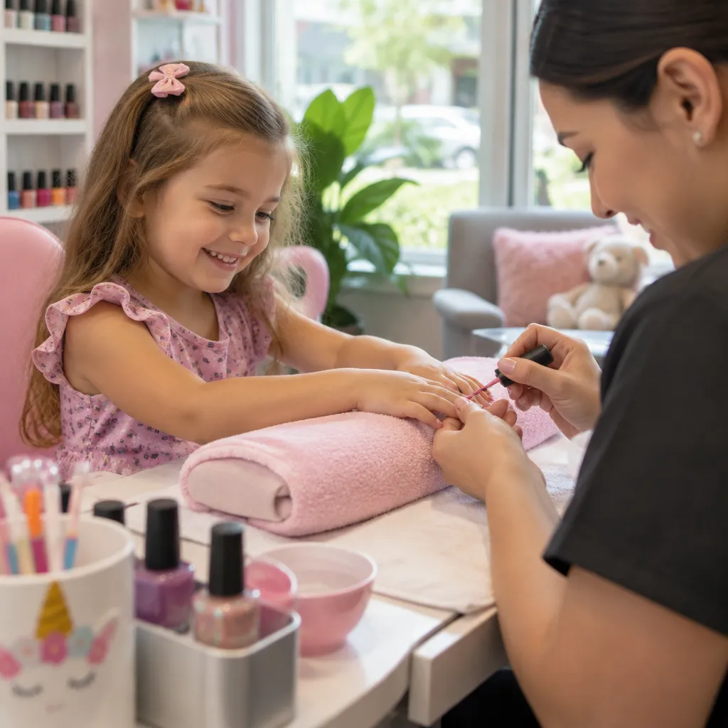 Child enjoying a manicure experience at a nail salon