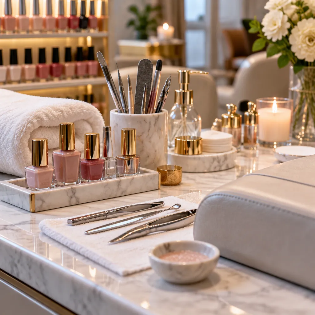 Manicure station with high-quality tools and relaxing setup at Amour Nails & Spa.