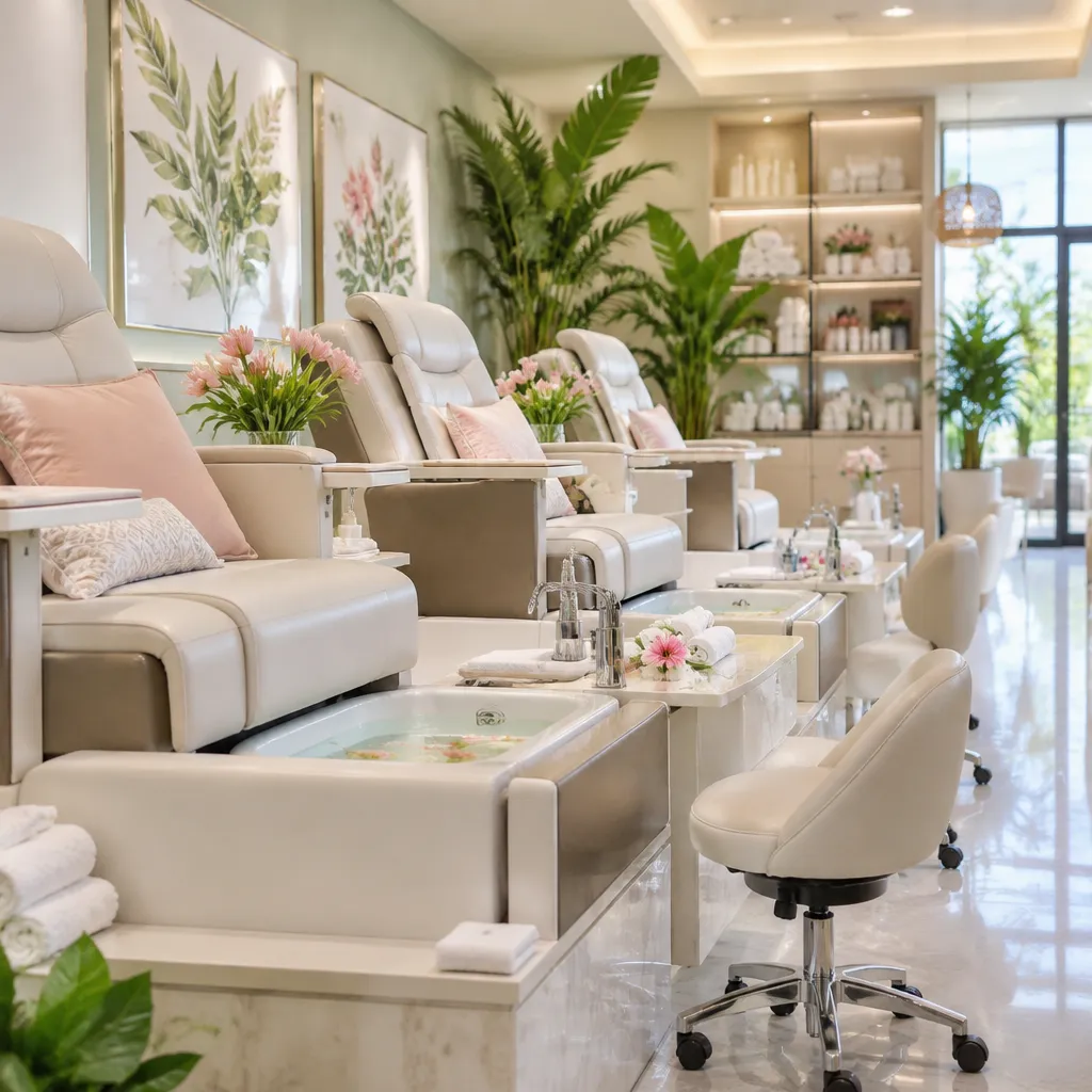 Relaxing spa environment in a nail salon with pedicure facilities
