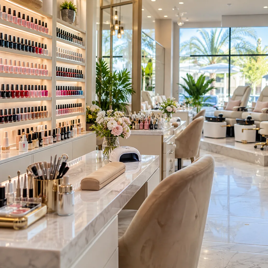 A nail technician performing a deluxe manicure in a relaxing salon environment.