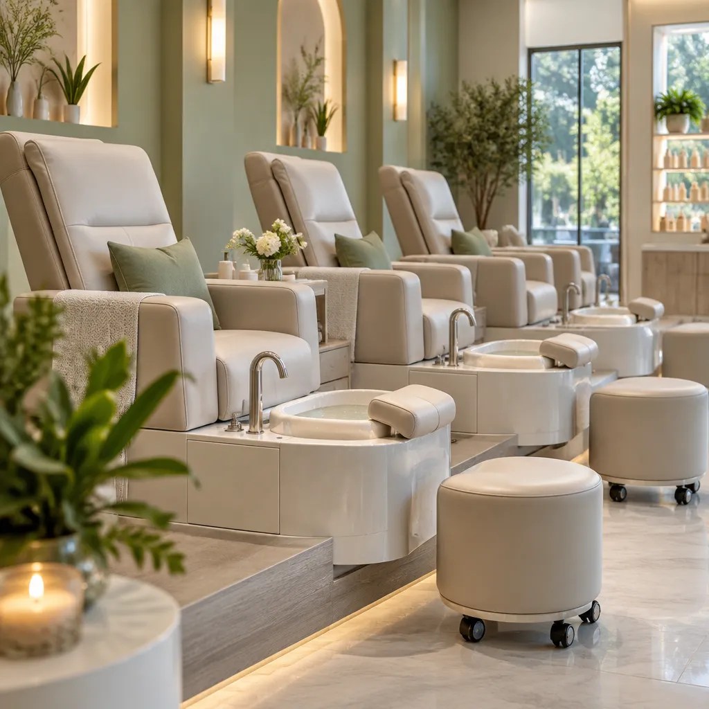 Soothing pedicure station in a nail salon